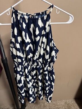 SHEIN Navy and White Leopard Print Halter Romper